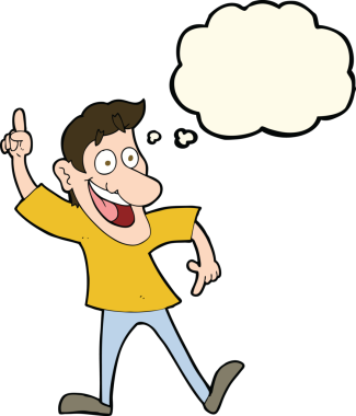 Düşünce baloncuğu insan tarafından çizilmiş harika bir fikri olan çizgi film adamı.