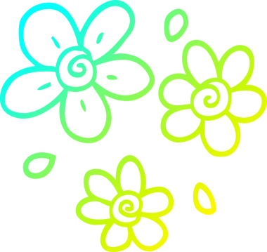 Bir insanın çizdiği karikatür desenli çiçeklerin soğuk gradyan çizimi.