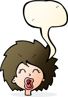 Bir insan tarafından çizilmiş konuşma balonuyla çığlık atan bir karikatür kadını.