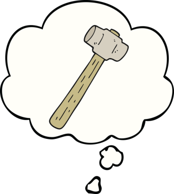 Bir insan tarafından çizilmiş düşünce baloncuklu balyoz.