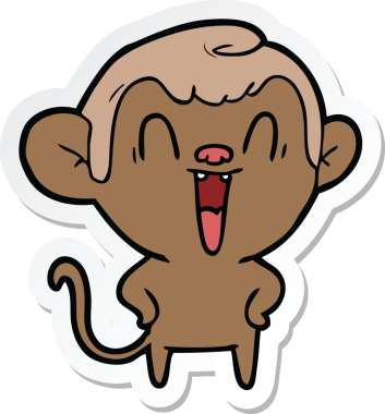 Bir insan tarafından çizilmiş gülen maymun çıkartması.