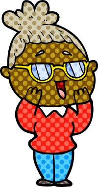 Bir insan tarafından çizilmiş gözlüklü mutlu kadın çizgi filmi.