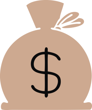 Bir insan tarafından çizilmiş bir çanta dolusu paranın düz renkli retro karikatürü