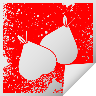 Bir insan tarafından çizilmiş yeşil bir armutun kare soyulmuş çıkartması.