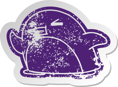 Bir insan tarafından çizilmiş sevimli bir penguenin eski bir karikatür yapıştırması.