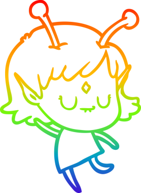 Gökkuşağı gradyan çizgisi bir insan tarafından çizilmiş uzaylı bir kızın çizimi