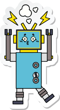 Bir insan tarafından çizilmiş şirin çizgi film robotunun çıkartması.