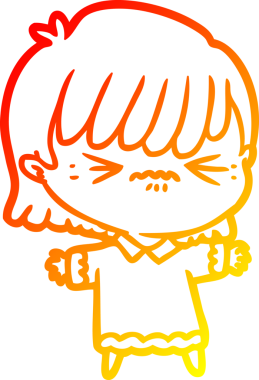 Bir insan tarafından çizilmiş kızgın bir çizgi film kızı çizimi.