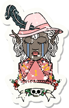 Retro Dövme Tarzı Ağlayan Elf Ozan Karakteri Bir insan tarafından çizilmiş doğal D20 rulo