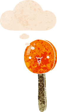 Düşünce baloncuklu çizgi film lolipopu grunge sıkıntılı retro desenli bir insan tarafından çizilmiş