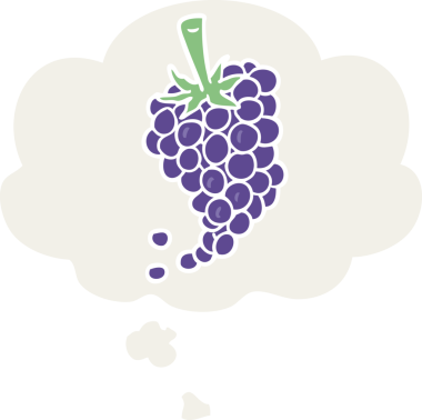 Düşünce baloncuğu olan karikatür üzümleri insan tarafından çizilmiş.