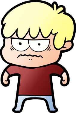 Bir insan tarafından çizilmiş sinirli çizgi film çocuğu.