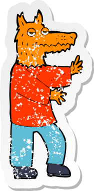 Bir insan tarafından çizilmiş tilki çizgi filminin gerilimli etiketi.