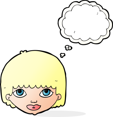 Bir insan tarafından çizilmiş düşünce baloncuklu kadın yüzü.