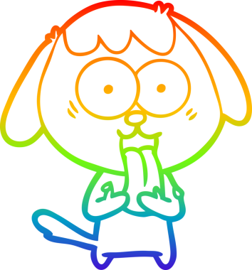 Gökkuşağı gradyan çizimi. Bir insan tarafından çizilmiş şirin bir köpek çizimi.