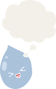 Düşünce baloncuğu olan karikatür yağmur damlası insan tarafından çizilmiş.