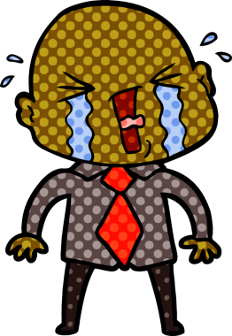 Bir insan tarafından çizilmiş ağlayan kel bir adam.