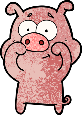 Bir insan tarafından çizilmiş mutlu çizgi film domuzu.