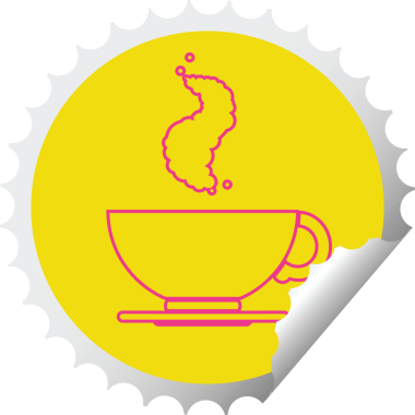 Bir insan tarafından çizilmiş bir fincan sıcak kahve yuvarlak kabuğu çıkartması.