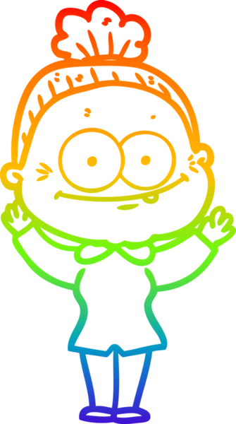 Gökkuşağı gradyan çizgi çizimi Bir insan tarafından çizilmiş mutlu yaşlı kadın