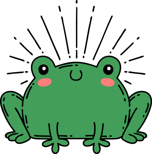 Bir insan tarafından çizilmiş geleneksel dövme stili mutlu kurbağanın çizimi