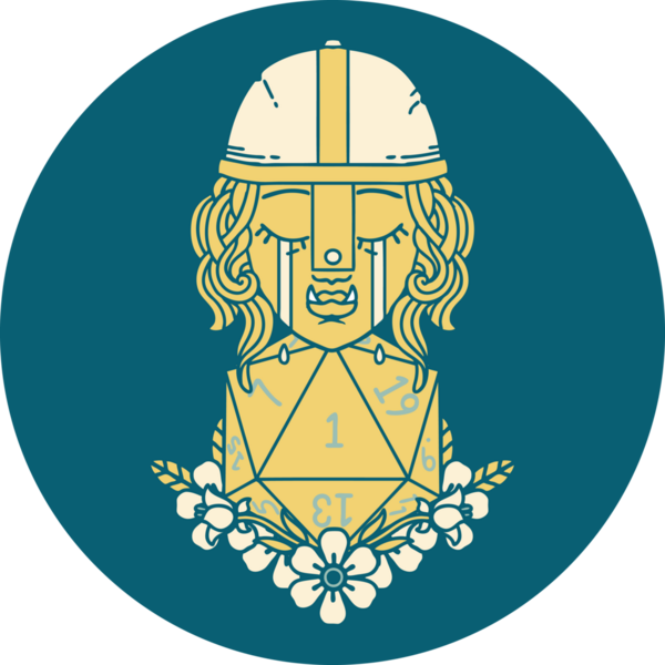 Retro Dövme Tarzı Ağlayan Ork Savaşçısı Karakteri Bir insan tarafından çizilmiş doğal bir D20 rulosu