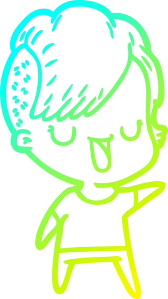 Hipster saç kesimi bir insan tarafından çizilmiş hoş bir çizgi film kızı çizimi.