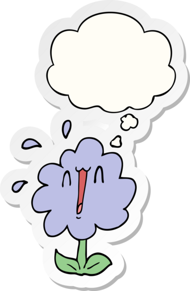 Düşünce baloncuklu karikatür çiçeği insan tarafından çizilmiş bir çıkartma gibi.