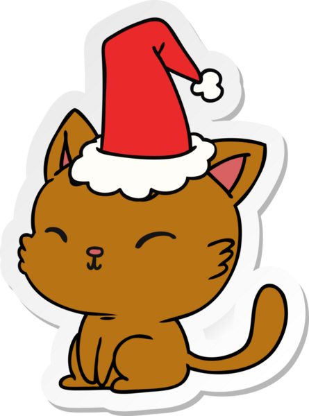 Bir insan tarafından çizilmiş kawaii kedisinin el çizimi Noel çıkartması.