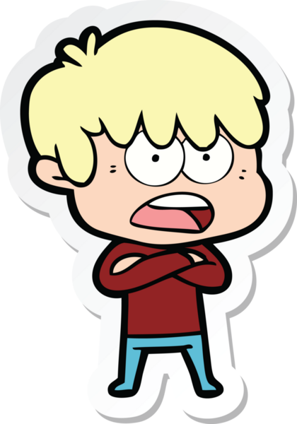 Bir insan tarafından çizilmiş endişeli bir çizgi film çocuğunun çıkartması.