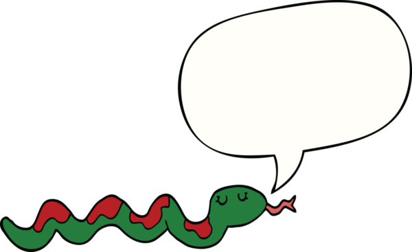 Bir insan tarafından çizilmiş konuşma balonlu çizgi film yılanı.