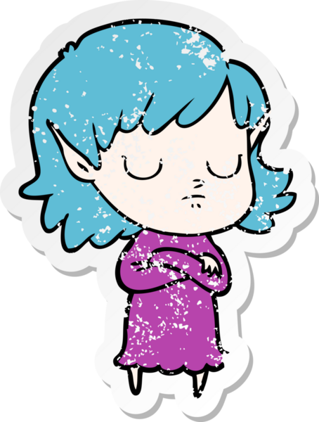 Bir insan tarafından çizilmiş karikatür elf kızının sıkıntılı çıkartması.