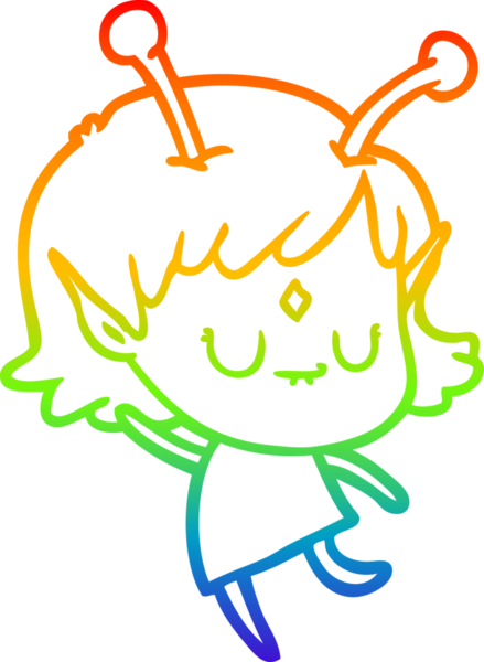 Gökkuşağı gradyan çizgisi bir insan tarafından çizilmiş uzaylı bir kızın çizimi