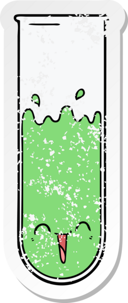 Bir insan tarafından çizilmiş mutlu test tüpü çizgi filminin sıkıntılı çıkartması.