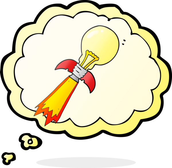 Serbest çizim düşünce balonu çizgi film ampulü roket gemisi bir insan tarafından çizildi.