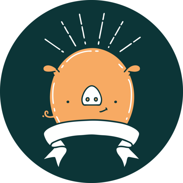 Bir insan tarafından çizilmiş dövme stili bir domuz karakteri simgesi