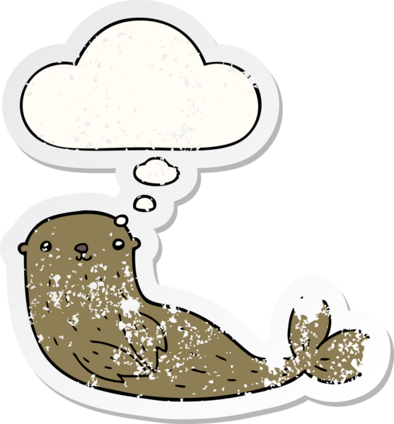 Düşünce baloncuklu karikatür mührü bir insan tarafından çizilmiş yıpranmış bir çıkartma gibi.