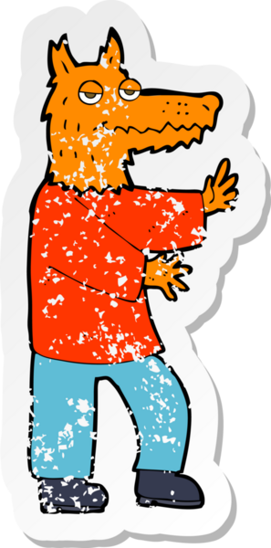 Bir insan tarafından çizilmiş tilki çizgi filminin gerilimli etiketi.