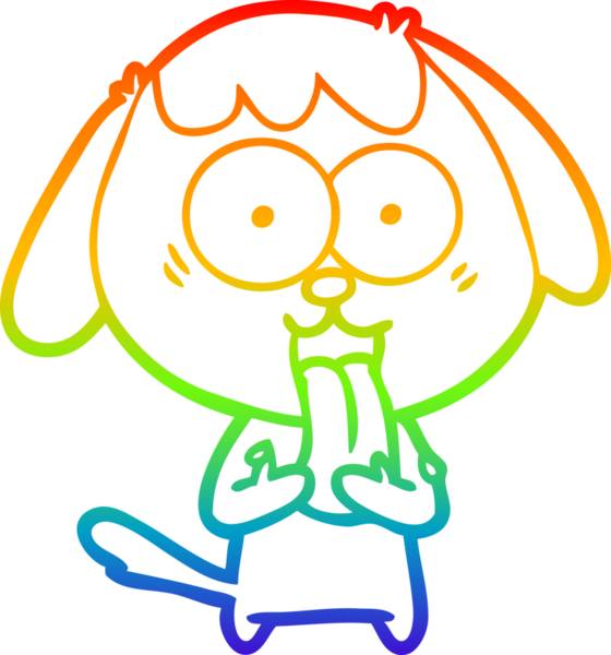 Gökkuşağı gradyan çizimi. Bir insan tarafından çizilmiş şirin bir köpek çizimi.