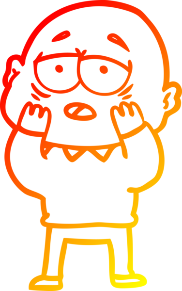 Bir insan tarafından çizilmiş, yorgun, kel bir adamın sıcak çizgi çizimi.