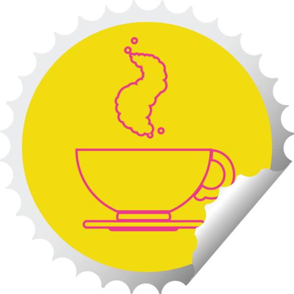 Bir insan tarafından çizilmiş bir fincan sıcak kahve yuvarlak kabuğu çıkartması.