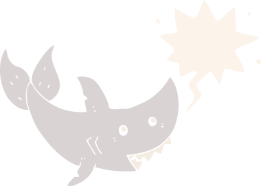 Bir insan tarafından çizilmiş, konuşma baloncuklu çizgi film köpekbalığı.