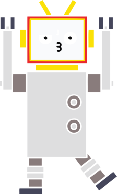 Bir insan tarafından çizilmiş düz renkli bir robot karikatürü