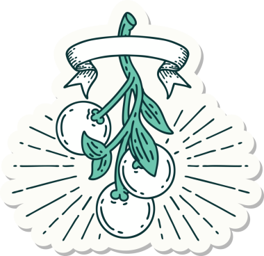 Bir insan tarafından çizilmiş bir dövme stili ökseotu çileği.