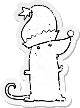 Bir insan tarafından çizilmiş Noel şapkası giyen bir farenin sıkıntılı çıkartması.