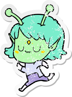 Bir insan tarafından çizilmiş uzaylı bir kızın sıkıntılı çıkartması.