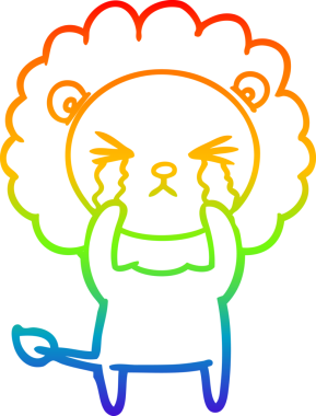 Bir insan tarafından çizilmiş ağlayan bir aslanın çizgi çizimi.