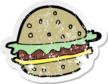 Bir insan tarafından çizilmiş çizgi film hamburgerinin gerilimli yapıştırması.