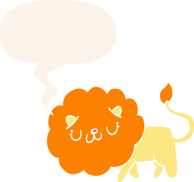 bir insan tarafından çizilmiş, konuşma baloncuklu çizgi film aslanı.