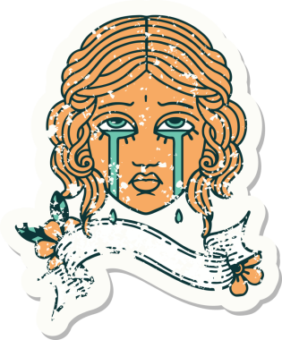 Bir insan tarafından çizilmiş kadın yüzü dövmeli eski bir etiket.